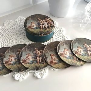 Coasters (6) in a blue box pattern littles angels